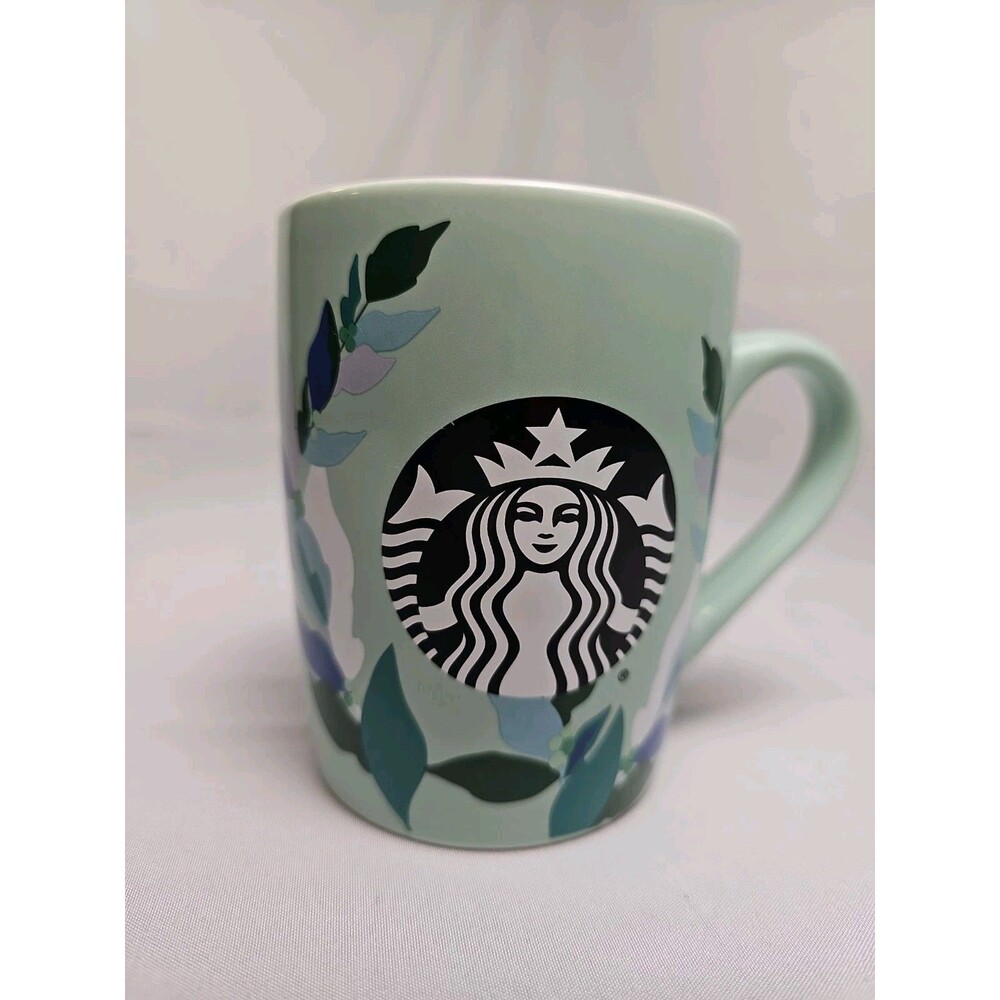 Starbucks Mint Green Floral Design With Mermaid Coffee Tea Cup/Mug 10oz 2021